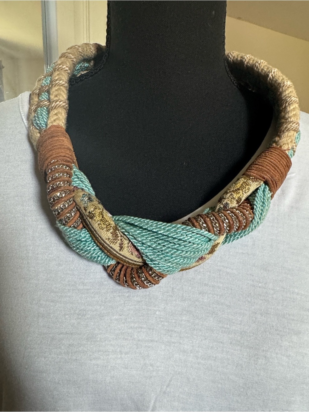 Braided Rope Belt in Turquoise and Brown - Picture 5 of 6
